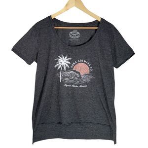 Kona Brewing Co Women's Gray T-Shirt Size L Hawaii Beach‎ Graphic Print High Low